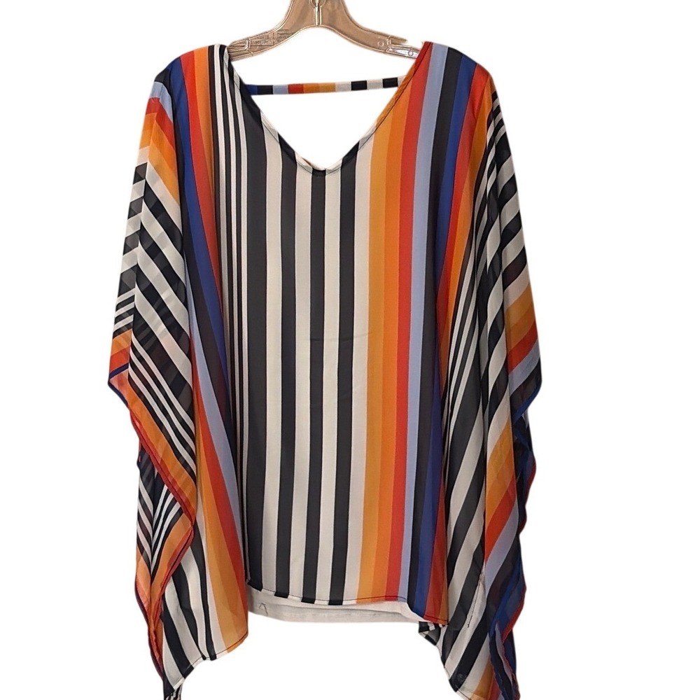 Est. 1946‎ Women Plus Size 18/20W Striped V-Neck Poncho Blouse Multi-Color Flowy